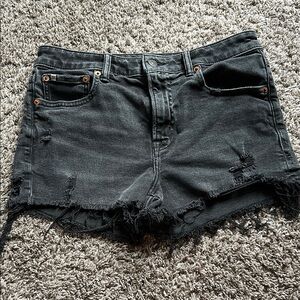Distressed Black Denim Shorts